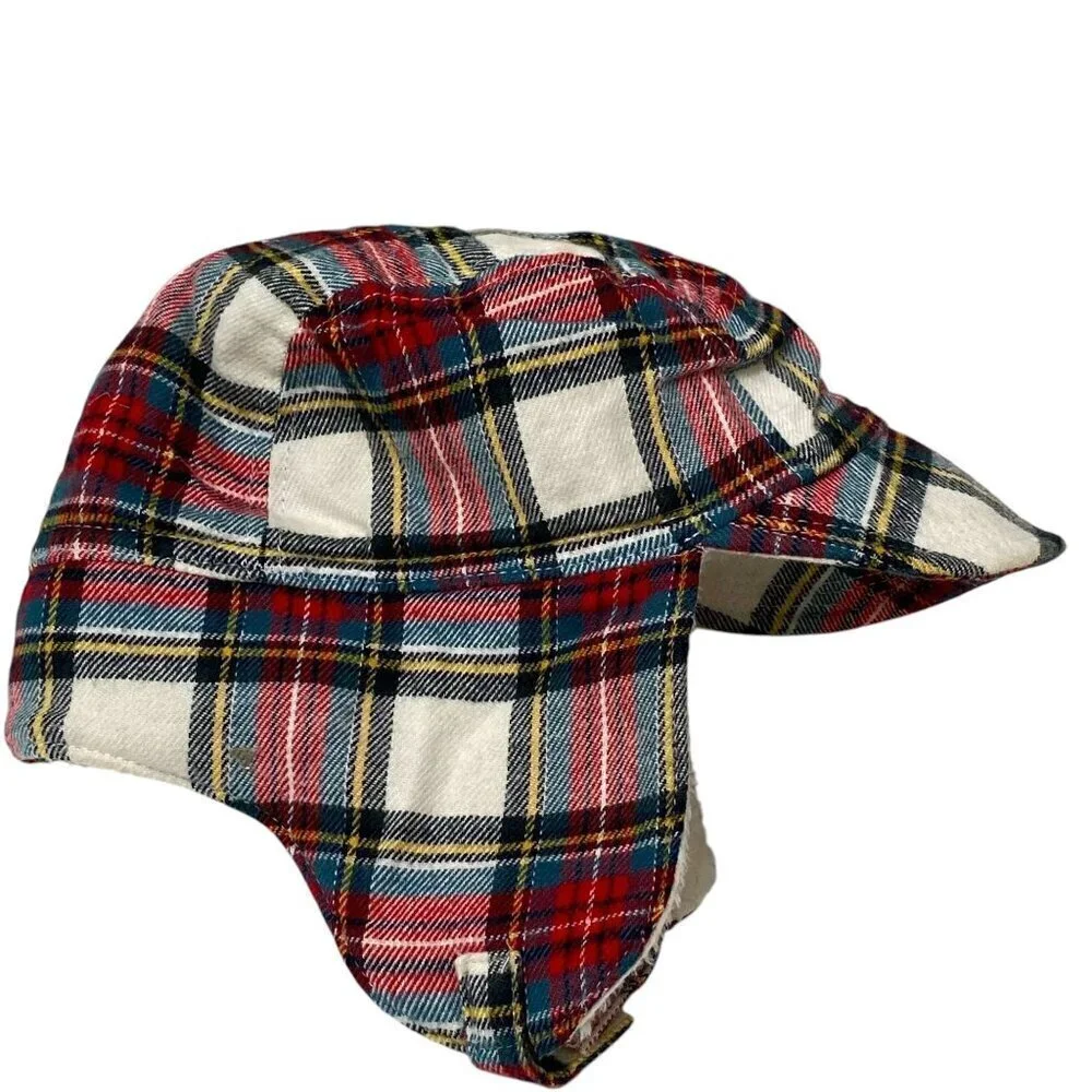 Baby Gap Red Plaid Hat 6-12mos Fleece Lined Trapper Hat